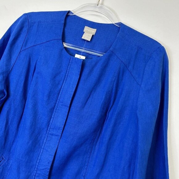 NEW Chicos Linen Zip Jacket Womens Size 1 US 8 10 Cobalt Blue - Picture 7 of 12